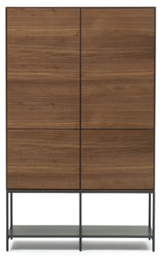 Kave Home - Credenza alta Vedrana 4 ante impiallacciate noce e gambe in acciaio nero 97,5 x 160 cm