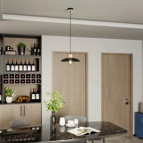 Sospensione Nordica Ishtar 1 Luce In Legno E Acciaio Nero