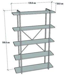 Libreria 5 Ripiani Stile Industrial 120x34x180 Jonah Antracite