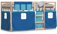 Letto a Castello con Tende Blu 90x190 cm Massello Pino 3283938