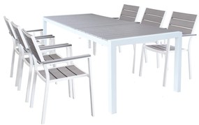 LOIS - set tavolo in alluminio cm 162/242 x 100 x 74 h con 6 poltrone Xanthus