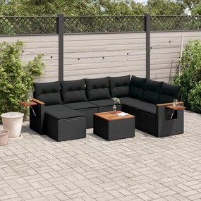 Set divani da giardino con cuscini 8 pz nero in polyrattan