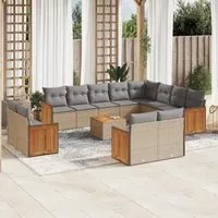 Set Divano da Giardino 13 pz con Cuscini Beige in Polyrattan 3260603