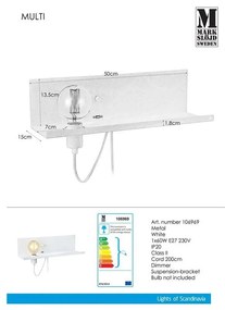 Lampada da parete bianca con stazione di ricarica USB Multi - Markslöjd