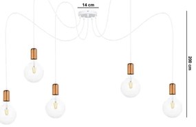 Lampadario a sospensione con filo MIROS 5xE27/60W/230V ragno bianco/rame