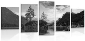 Quadri 5 pezzi – Paesaggio montano in bianco e nero al lago