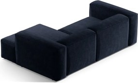 Divano angolare blu scuro (con penisola a destra/con chaise lounge) con rivestimento in velluto a coste Bergamo – Cosmopolitan Design