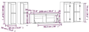 Mobili Porta TV 5 pz Neri in Legno Massello di Pino