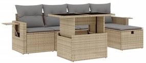 Set divano da giardino 6 pz con cuscini beige in polyrattan