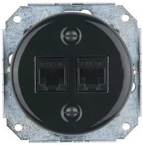 Bohemia-Design - Presa Ethernet in porcellana stile retrò, senza cornice, 2x CAT.5E, nera