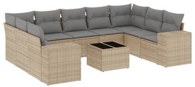 Set divano da giardino 10 pz con cuscini beige in polyrattan