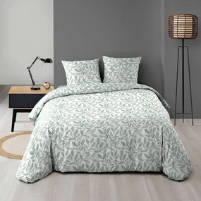 Set copripiumino e federa bianco/verde in microfibra per letto matrimoniale ed esteso 240x220 cm Sequoia – douceur d'intérieur