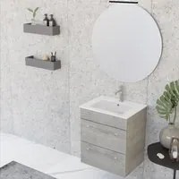 Composizione bagno sospesa Smack a 2 cassetti 55x62 con lavabo, specchio con lampada LED cement wood