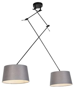 Lampada a sospensione nera con paralumi in lino grigio scuro 35 cm 2 luci - Blitz