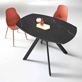 Tavolo in pietra effetto marmo Nero ROUND con piano girevole D135 cm