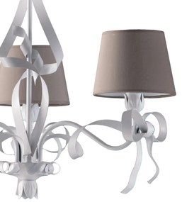 Lampadario Shabby Chic Lucy Bianco 3 Luci Paralumi Tortora