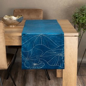 Tovaglia centrale in velluto blu con stampa floreale Larghezza: 35 cm | Lunghezza: 140 cm