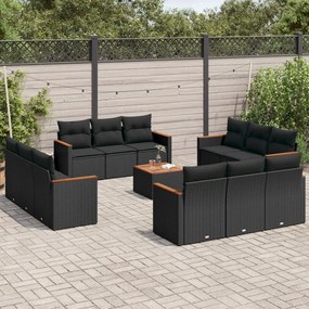 Set divani da giardino 13pz con cuscini nero in polyrattan