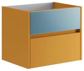 Mobile da bagno sotto lavabo Niwa senape frontale in vetro blu pacifico laccato opaco L 59.5 x H 50 x P 45.5 cm 2 cassetti, lavabo non incluso