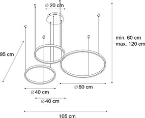 Lampada a sospensione nera con LED dimmerabile a 3 livelli 3 luci - Anello
