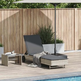 Lettino Prendisole Con Ruote E Cuscino Polyrattan Grigio Chiaro /