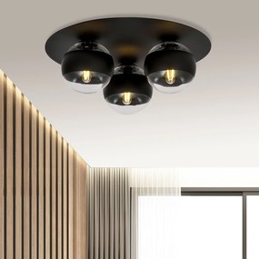Plafoniera Minimal Mnemosine Acciaio Nero 3 Luci E14 Ip20
