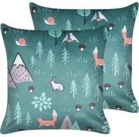 Set di 2 cuscini decorativi in velluto verde menta 45 x 45 cm per bambini con stampa di motivi animali forestali moderni per bambini Accessori decorativi