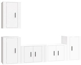 Set di mobili porta tv 5 pz bianco lucido in legno multistrato