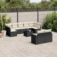 Set Divani da Giardino 10pz con Cuscini in Polyrattan Nero 3219416