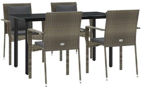 Set da pranzo giardino 5pz nero e grigio con cuscini polyrattan