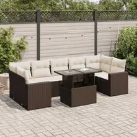 Set Divani da Giardino 8 pz con Cuscini Marrone in Polyrattan 3326284