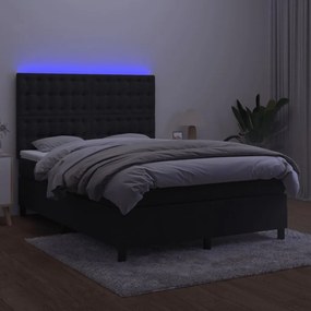 Letto a molle con materasso e led nero 140x200 cm in velluto