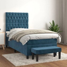 Giroletto A Molle Con Materasso Blu Scuro 90x200 Cm İn Velluto /