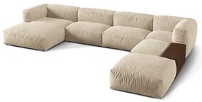 Divano angolare componibile beige (con penisola a destra/a U) con rivestimento in velluto Martina – Micadoni