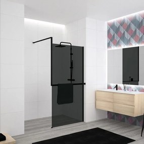 Box doccia walk-in Elidesign, vetro fumè 8 mm, H 200 cm, profilo nero