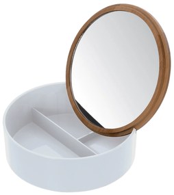 Organizer Porta Cosmetici Tondo Con Coperchio e Specchio Feridras "Smack" Bianco