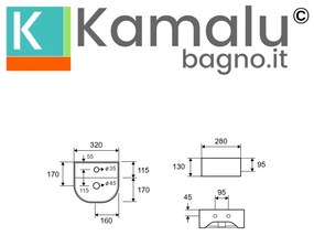 Kamalu - mini lavabo design semicircolare in ceramica bianca | litos-mk62