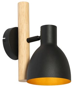 Applique da parete rustica nera con legno - Flint