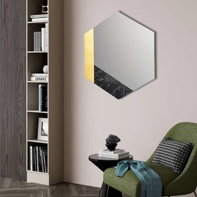 Specchio 70x80 cm decori foglia oro e marmo laminato nero - CHARLIE
