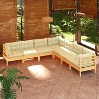 Set Divani da Giardino 7 pz con Cuscini Crema in Massello di Pino 3096791