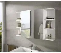 Mobile Pensile Bagno Lafayette, Mobile colonna per bagno, Armadietto sospeso, colore Bianco lucido, cm 60x21h65 - 2 ante