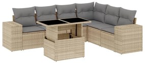 Set divani da giardino 7 pz con cuscini beige in polyrattan