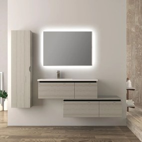 Mobile da bagno 140 cm sospeso moderno rovere sbiancato Slide