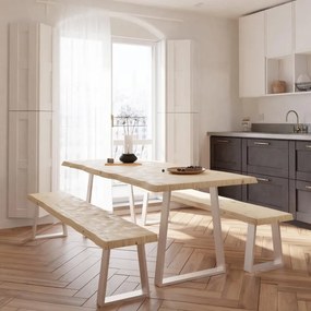 Panca da interno Trapezium in acciaio e seduta in legno, bianco e marrone