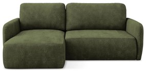 Divano angolare verde allungabile/con contenitore (con penisola a sinistra/con chaise lounge) con rivestimento in ciniglia Lilo – Makamii