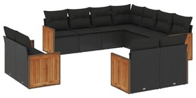 Set Divani da Giardino 11 pz con Cuscini in Polyrattan Nero