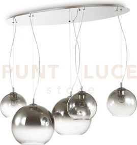 Nemo sospensione 5 luci attacco e27 107cm in vetro soffiato cromo s...
