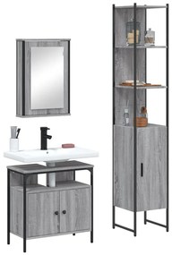 Set mobili da bagno 3 pz grigio sonoma in legno multistrato