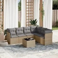 Set Divani da Giardino 7 pz con Cuscini Beige in Polyrattan 3217689