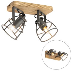 Faretto industriale grigio scuro con legno regolabile 2 luci - Arthur